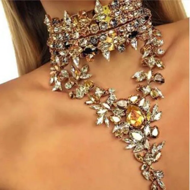 Colgante de gota de diamantes de imitación completo collar exagerado cadena de clavícula accesorios de ropa