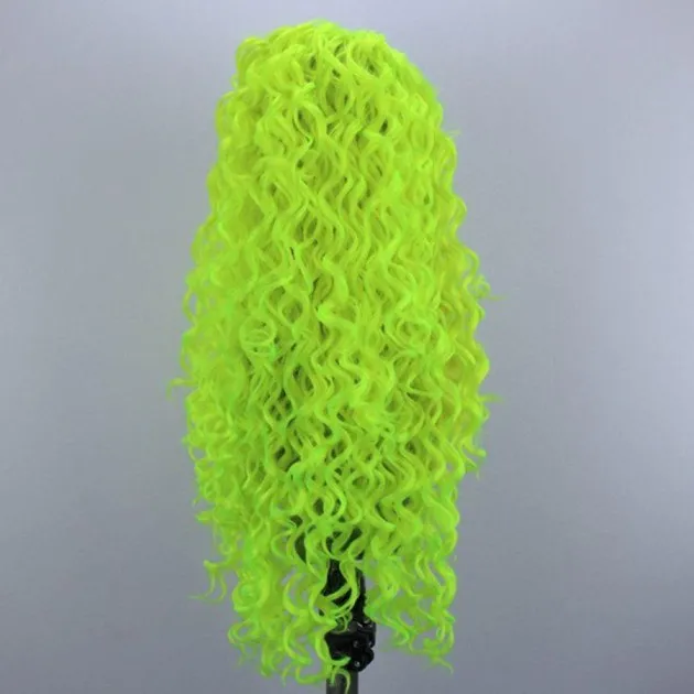 Fluorescerende neon groene pruik krullend lang
