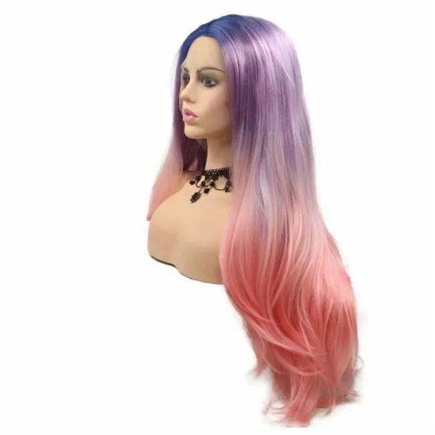 Ombre peluca azul violeta rosa
