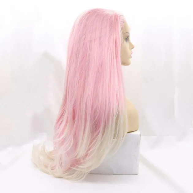 Fashion Gradient Big Wave Fluffy Pruik roze blond