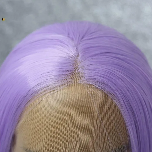 Peluca de encaje frontal de fibra púrpura brillante