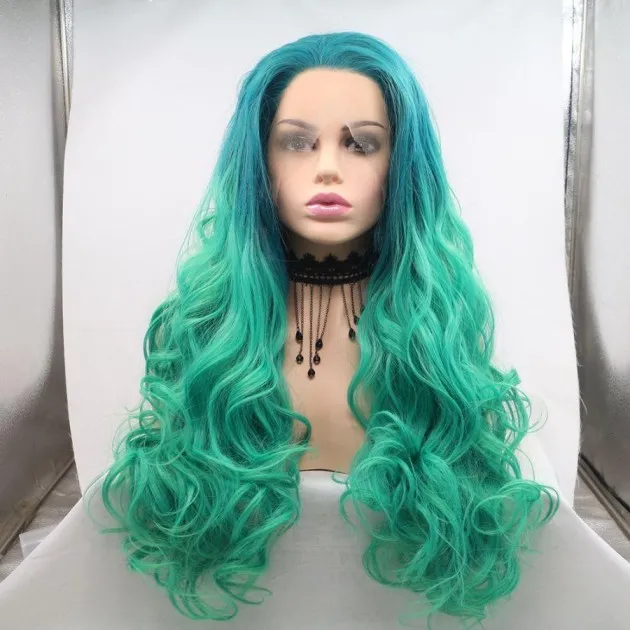 Simple Lace Hair Wig ombre blauw tot groen