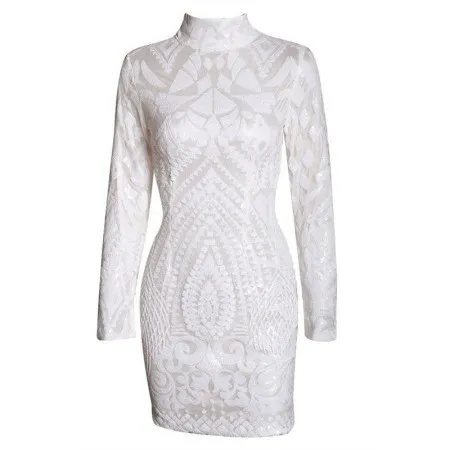 Sexy Round Neck Sequin Long Sleeve Party Dress