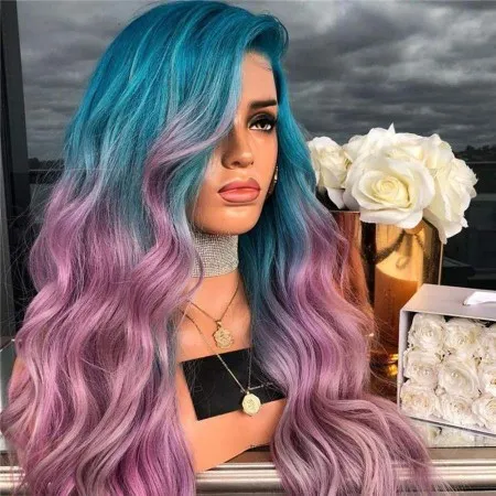 Blue–Purple Gradient Synthetic Wig Soft Waves, Effortless Glam